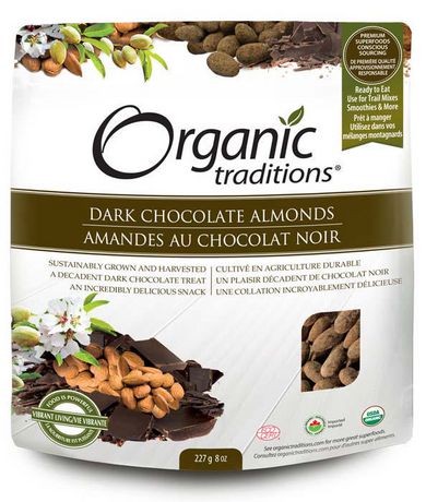 Organic Traditions Almonds, Dark Chocolate 227g