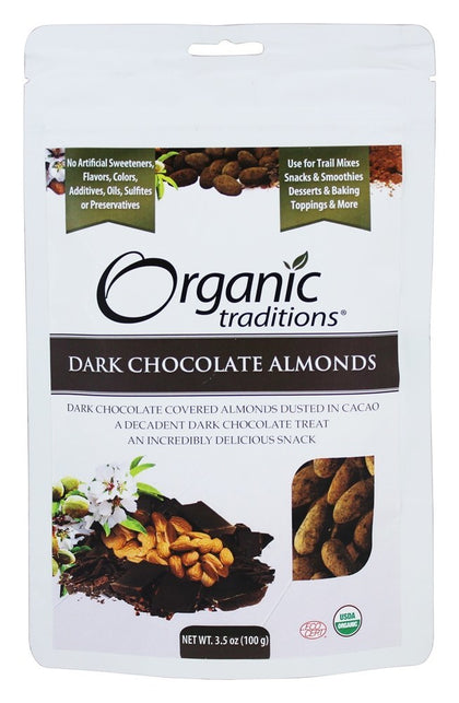 Organic Traditions Almonds, Dark Chocolate 100g