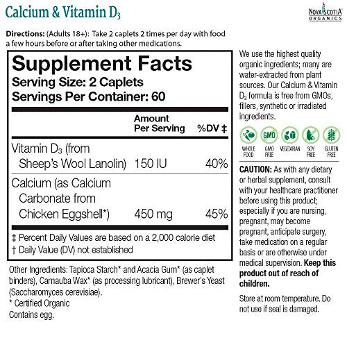 Nova Scotia Organics Calcium + Vitamin D3 120 Caplets
