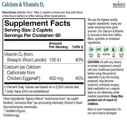 Nova Scotia Organics Calcium + Vitamin D3 120 Caplets